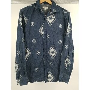 Sun + Stone Mens Aztec Indian Denim Long Sleeve Shirt‎ Size M Medium